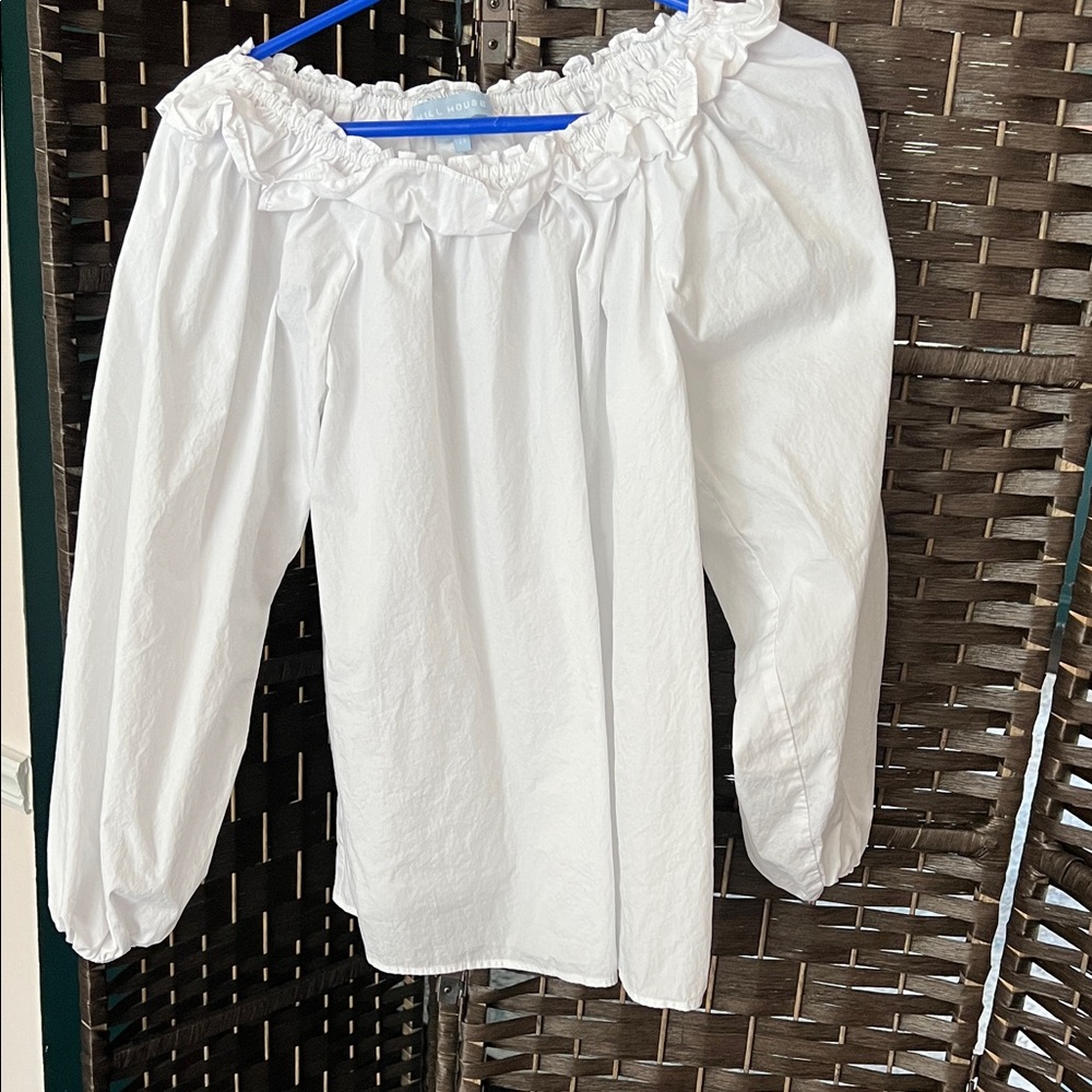 Hill House Home White Off-Shoulder ruffled Women's Top, XS